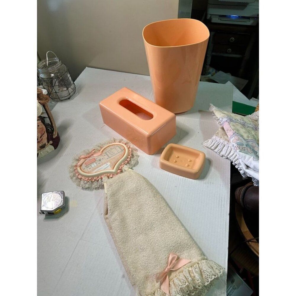 Vintage Peach Excel Plastic Bath Set 4 Pieces Rare Unique